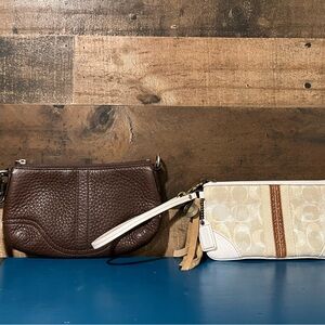 Set of 2 Coach Brown Mini Bag Wristlet Leather Y2K NICE Pouch Wallet